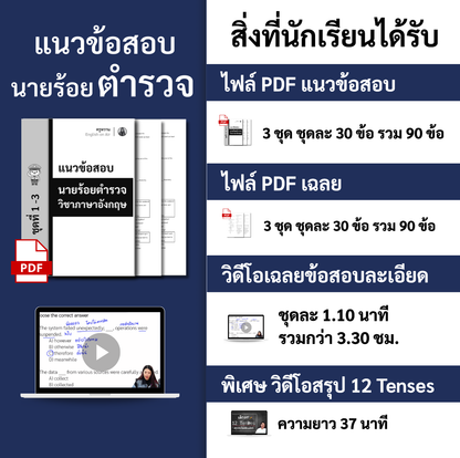 E-Book ไฟล์ แนวข้อสอบนายร้อยตำรวจ ( เฉพาะวิชาภาษาอังกฤษ 3 ชุด )